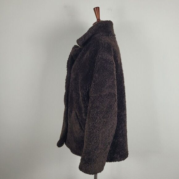 Vintage Gap Coat Women XXL Brown Faux Fur Teddy Double Breasted 90s Y2K Jacket - Picture 5 of 8